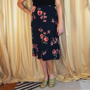 Rose Patterned A-Line Skirt
